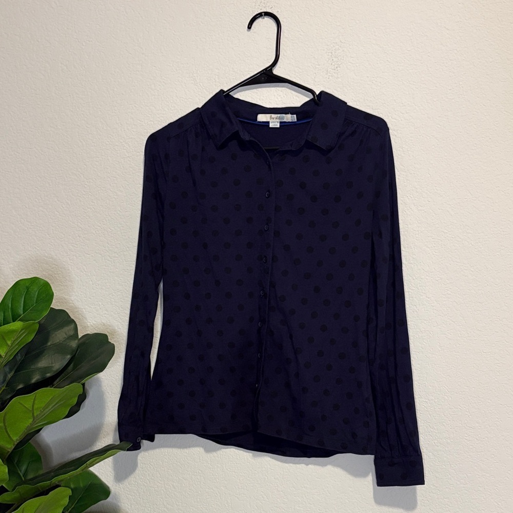 Boden Dark Blue black Polka Dot Button Down Shirt 6R